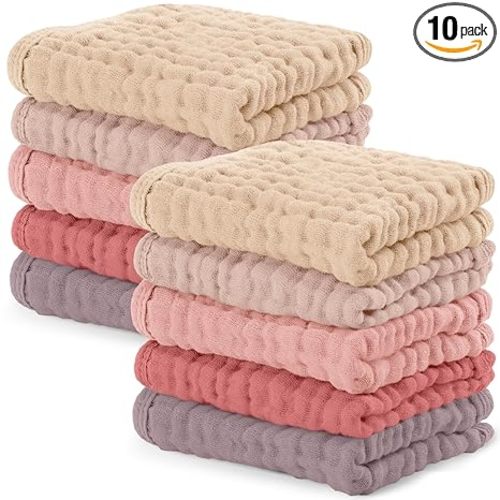 Comfy Cubs Muslin Baby Washcloths 10 Pack - Soft 6-Layer Cotton Wash Cloths for Sensitive Skin - 10"x10" Large, Gentle, Absorbent Infant Essentials for Newborn and Toddlers - Multi Girl