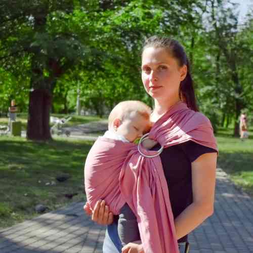 Ring sling baby carrier wrap. Linen newborn baby sling