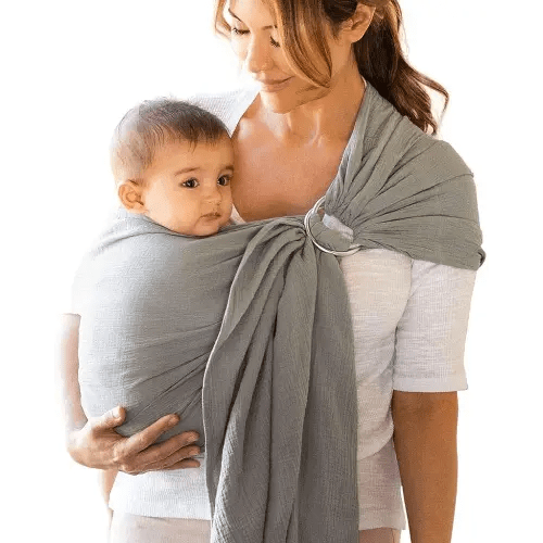Moby Ring Sling Wrap Carrier | Hands-Free, Versatile Support Wrap for Mothers, Fathers, and Caregivers | Breathable, Baby Wrap Carrier for Newborns, Infants & Toddlers | Supports 8-30 lbs | Pewter