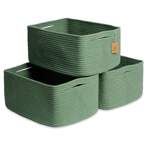 NaturalCozy Storage Baskets 16.8”x13”x7.6” Cotton Rope Woven Baskets for Organizing 3-Pack | Toy Storage Bins | Basket for Shelves, Laundry, Blanket, Clothes, Closet, Kitchen, Bathroom, Gifts