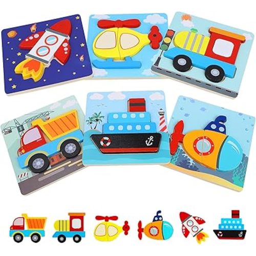 TOY Life 6 Piece Toddler Puzzles Ages 2-4, Wooden Puzzles for Toddlers 1-3, Puzzle 2 Year Old, Baby Puzzles 12-18 Months, Wood Puzzles for Toddlers 1-3, Toddler Montessori Toys