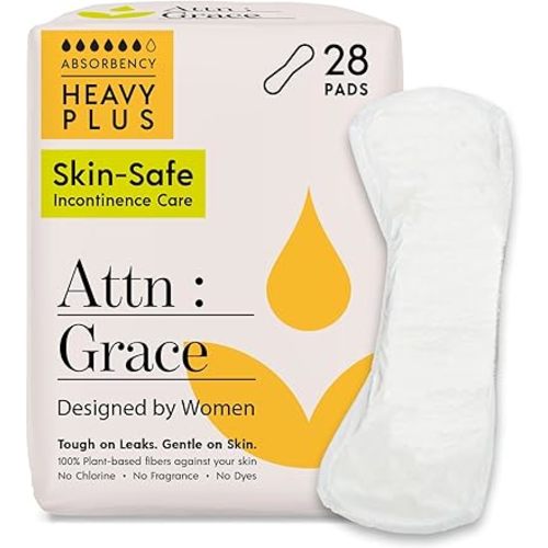 Attn: Grace Heavy Plus Incontinence Pads for Women, 28-Pack - High Absorbency, Breathable, Plant-Based - Incontinence Pads for Heavy Bladder Leaks & Sensitive Skin