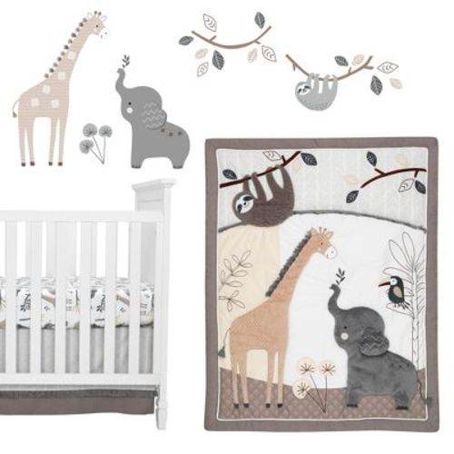 Lambs & Ivy Baby Jungle Animals 4-piece Gray/white/taupe Crib Bedding Set