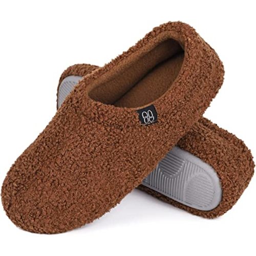 HomeTop Women's Fuzzy Curly Fur Memory Foam Loafer Slippers with Polar Fleece Lining