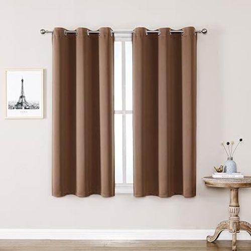ChrisDowa Grommet Room Darkening Curtains for Bedroom and Living Room - 2 Panels Set Thermal Insulated Blackout Curtains (Cappuccino, 38W x 45L)