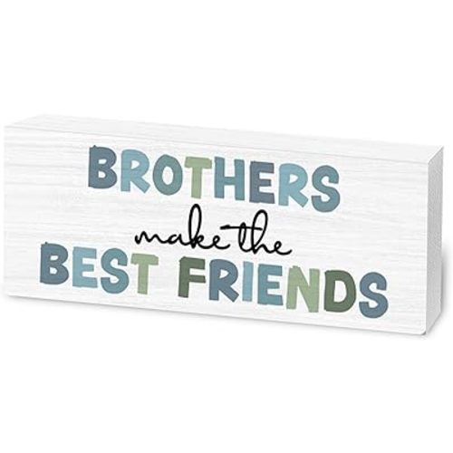 Brothers Make The Best Friends Wooden Sign, Nursery Decor for Boy Room, Gifts for Sons, 8x3x0.6 Inches