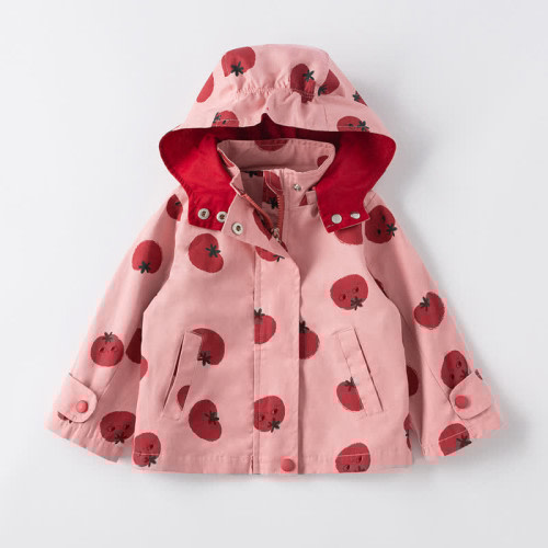 Kid Girl Tomato Hooded Trench Coat