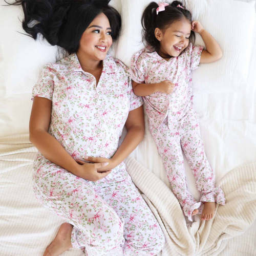Women's Two Piece Flare Lounge Set | Bows in Bloom | Large
