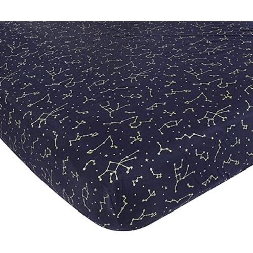 Hudson Baby Unisex Baby Cotton Fitted Crib Sheet, Navy Constellation, One Size