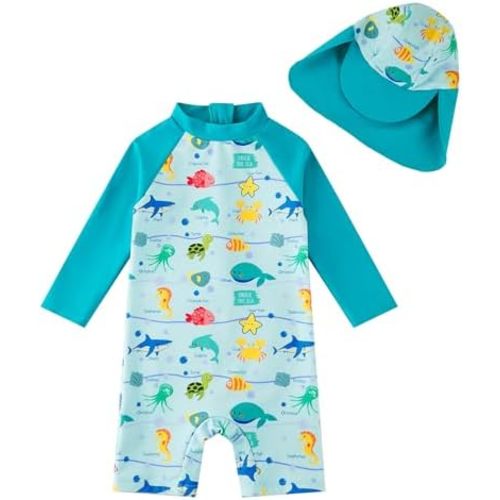 upandfast Baby/Toddler Swimsuit UPF 50+ Sun Protection One Piece Zipper Bathing Suit with Sun Hat Infant Beach Swimwear