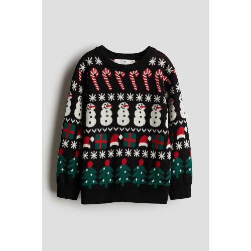 JACQUARD-KNIT SWEATER, Black/Christmas - size 2T (1.5-2Y)