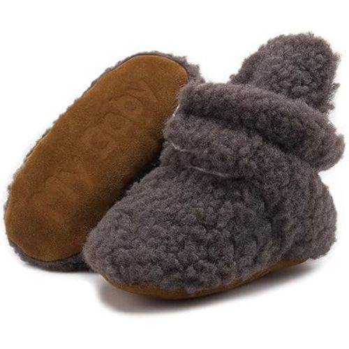 Babelvit Newborn Baby Boy Girl Soft Fleece Booties Stay On Infant Slippers Socks Shoe Non Skid Gripper Toddler First Walkers Winter Ankle Crib Shoes