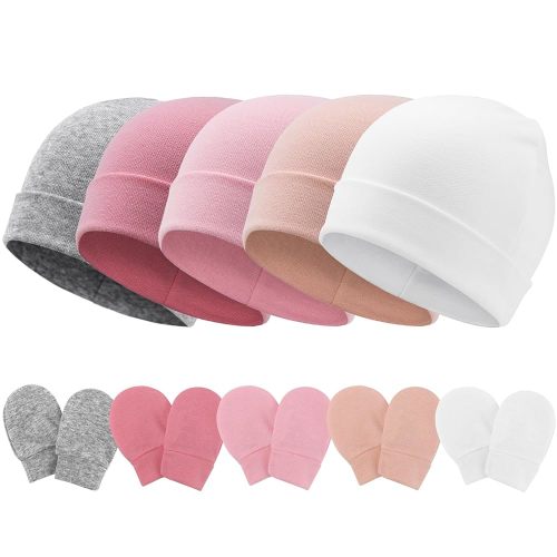 Newborn Baby Hats and Mittens Set Infant Beanie Cap Toddler Gloves Newborn Hospital Hats for Baby Boys Girls Kid 0-6 Months