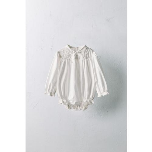 1-18 MONTHS/ LIMITED EDITION EMBROIDERED FLORAL POPLIN ROMPER - Ecru | ZARA United States