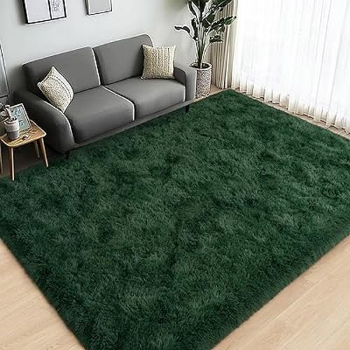 Large Area Rugs for Living Room Bedroom, 4x6 Feet Dark Green Fluffy Shag Rugs, Ultra Soft Shaggy Plush Fuzzy Modern Indoor Throw Floor Carpet for Girls Boys Dorm Nursery Home Decor Aesthetic