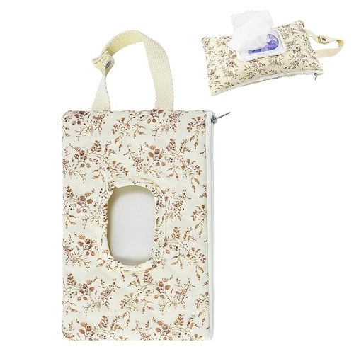 Quilted Baby Wipe Holder Floral Diaper Pouch Portable Quilted Wipes Bag for Car, Stroller