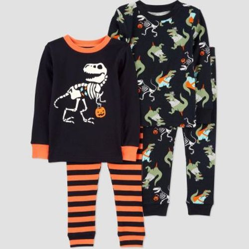 Carter's Just One You® Toddler Boys' 4pc Cotton Long Sleeve Dinosaur Halloween Pajama Set - Black/Orange