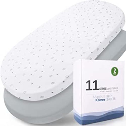 Bassinet Sheets 15" x 30", Fit for Fisher Price Soothing Motions, Rock with Me, Soothing View, Luminate, Dream On Me Lacy, Regalo Baby Basics(Small) Bassinet, Ultra Soft, Grey & White Star