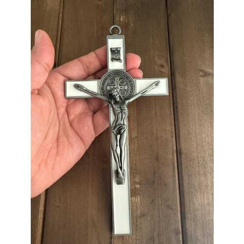St. Benedict wall Crucifix, white Large Crucifix, Exorcism crucifix