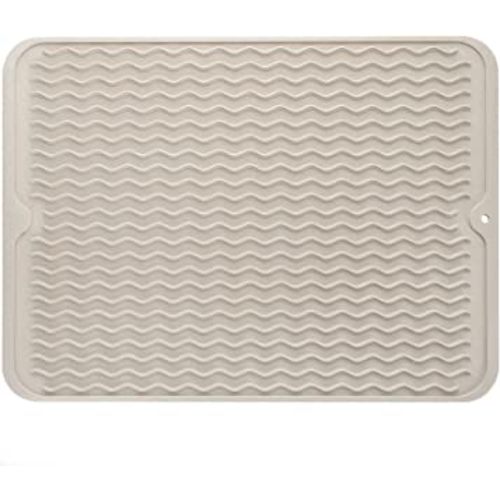 MicoYang Silicone Dish Drying Mat for Multiple Usage,Easy clean,Eco-friendly,Heat-resistant Silicone Mat for Kitchen Counter or Sink,Refrigerator or Drawer liner Tapioca L 16 inches x 12 inches