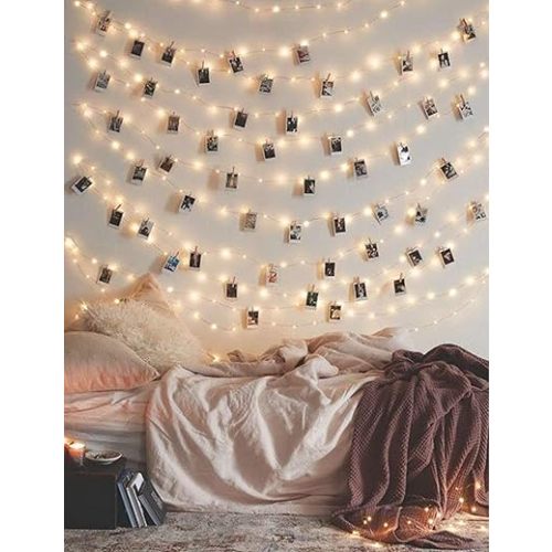 17Ft 50 LED Fairy String Lights with Clear Clips - Perfect for Dorm, Bedroom, Wedding Decor