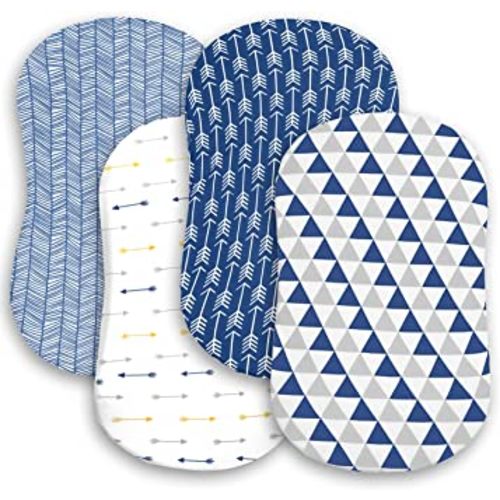 Bassinet Bed Sheets – Premium Bassinet Fitted Sheets 4 Pack – 100% Jersey Knit Cotton Cradle Sheets – Bassinet Bedding for Standard Size Oval or Halo Bassinet Pads – Bassinet Sheet for Boy & Girl