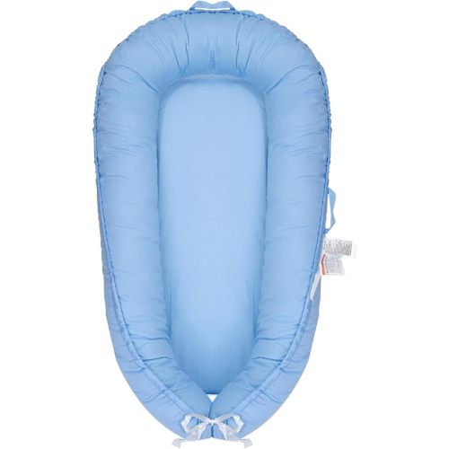 Baby Lounger, Newborn Lounger for 0-24 Months, 100% Cotton Soft Adjustable Baby Floor Seat for Travel, Co Sleeper for Girls Boys in Bed, Portable Baby Nest Lounger,Family Essentials(Blue)