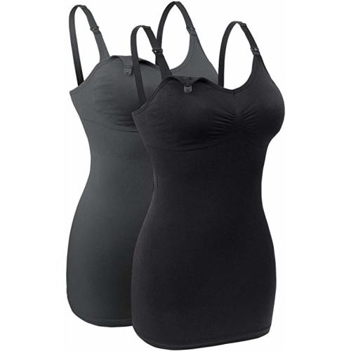 Lataly Seamless Nursing Tank Tops for Breastfeeding Padded Sleep Maternity Cami Bras - Medium - Black Grey