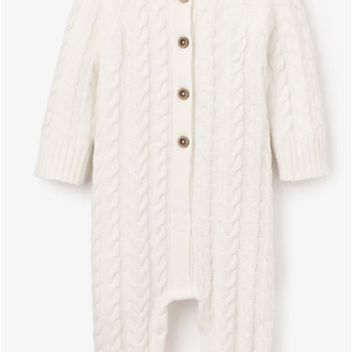 Whisper White Horseshoe Cable Knit Baby Jumpsuit – Elegant Baby