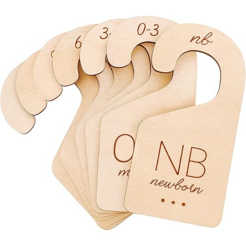 Baby Clothes Dividers for Closet – Wood Size Dividers for Newborn to 24 Months, Nursery Organizer, Large 1in Letter Size (Set of 7)