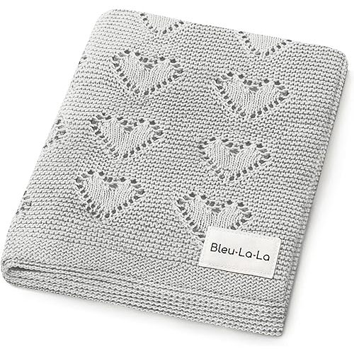 Heirloom Knit Heart Receiving Unisex Blanket for Boys and Girls - 100% Luxury Cotton Baby Blanket - Soft Warm Swaddle Receiving Blanket for Newborns Infants & Toddlers (Dove Grey)