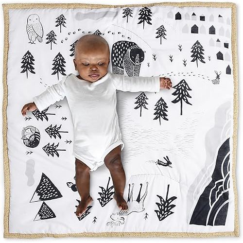 Wee Gallery Explore Playmat for Babies - Reversible Large Washable Floor Mat for Newborn, Infant, Baby, for Tummy Time Activities, Play, Travel and Development, Organic Fabric, High Contrast Animals