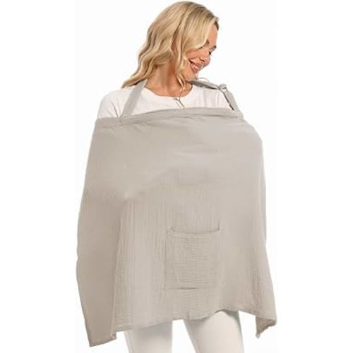 Wimst Nursing Cover Breastfeeding for Women, Soft and Breathable Muslin Breastfeeding Cover with Rigid Hoop for Nursing Apron, Baby Car Seat Cover, Carseat Canopy (Beige)