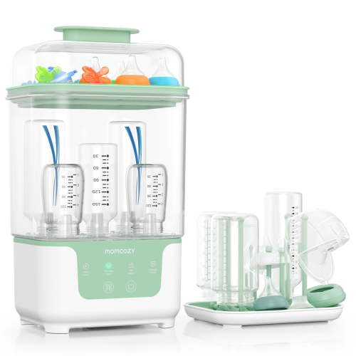 Momcozy 4 in 1 Bottle Sterilizer and Dryer, Modular Nesting Space Saving Design, 6 Bottles Capacity, Drying Rack Included