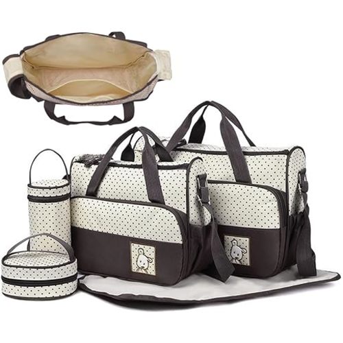 Diaper Bag, 5Pcs Diaper Bag, Large Capacity Waterproof Baby Travel with Changing Pad & Side Pockets, Adjustable Baby Supplies with Comfort Handles & Hooks, Portable for Parents