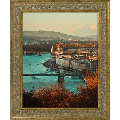 Golden State Art, 8X10 Ornate Finish Photo Frame, Distressed Gold Color, Real Glass