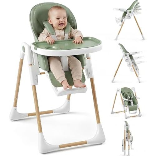 3 in 1 Foldable Baby High Chair, Portable Highchair, Sage Green