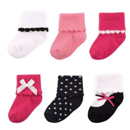 Luvable Friends Baby Girl Newborn And Baby Socks Set, Pink Black, 0-6 Months