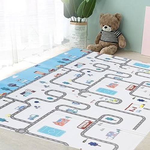 Foldable Baby Play Mat, 71x47 Inch Foam Play Mat for Baby, Waterproof & Anti-Slip Baby Crawling Mat, Foldable Play Mats for Babies and Toddlers, Double-Sided Play Mat, Lightweight & Reversible