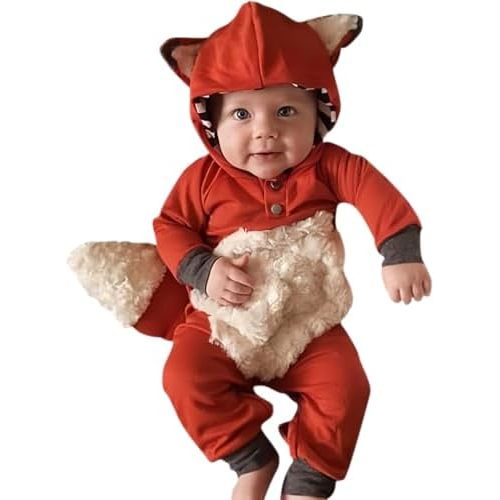 Newborn Baby Girl Boy Halloween Cosplay Cartoon Clothes Fox Coat Fur Bodysuit Jumpsuit Hooded Playsuit Romper Overall Outfit