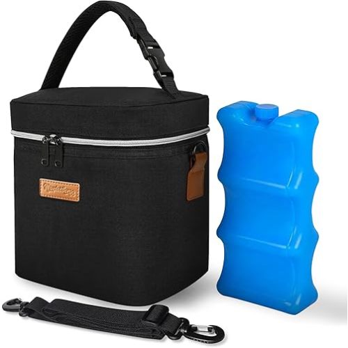 Breastmilk Cooler Bag for Travel with Reusable Ice Pack, 6 Bottle Holder, Insulated Warm and Cold Storage, Adjustable Storage Strap for Daycare, Picnic, Work, Shopping