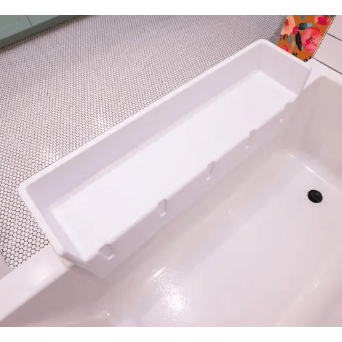 Tub Topper® Bathtub Splash Guard Play Shelf Area - Toy Tray Caddy Holder Storage - Suction Cups Attach to Bath Tub - No Mess Water Spill in Bathroom - Fun for Toddlers Kids Baby (White)