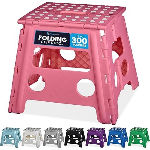 Handy Laundry Folding Lightweight Step Stool is Sturdy Enough to Support Adults and Safe Enough for Kids. Opens Easy with One Flip. Great for Kitchen, Bathroom or Bedroom. (Pink - 13 inch)