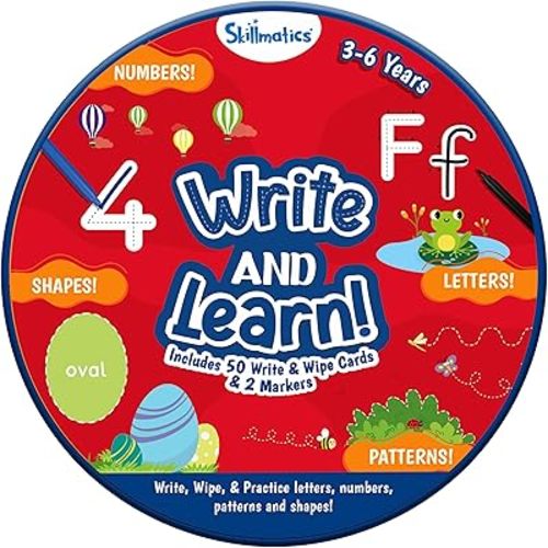 Skillmatics Write & Learn Reusable Cards for Toddlers - Letters, Numbers, Patterns & Shapes, Travel Game, Preschool Learning, Gifts for Kids Ages 3, 4, 5, 6