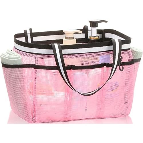 Ocim XL Large Shower Caddy Portable Mesh Shower Tote Bag Collapsible for College Dorm Camp Gym Outdoor - Pink