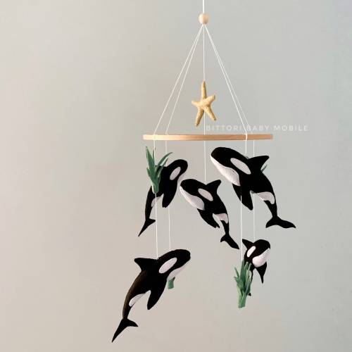 Orca Baby Mobile | Handmade Killer Whale Nursery Decor | Ocean Theme Crib Mobile