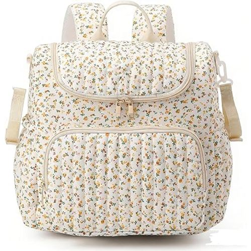YFGBCX Quilted Diaper Bag Backpack Floral Baby Hospital Tote Multi-Functional Travel Purse for Mom Outdoor (Yellow)