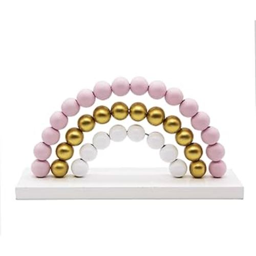 Girl Nursery Decor Rainbow Room Decoration Wooden Pink Bead Baby Gift Cute Wall Shelf Ornament Kids Playroom Boho Decorative 8.66 X 4.5 Inch Table Decor