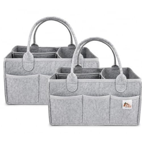 2 PACK of Diaper Caddy Organizer - Cloud Grey Baby Storage Bin for Nursery & Car | Baby Shower Basket & registry Essential