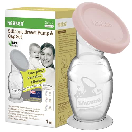 Haakaa Manual Breast Pump with Base 4 Fl Oz/100ml+Lid (Blush), Gen.2